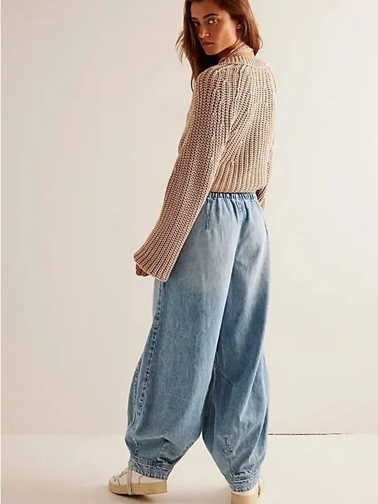 Free People Oslo Light Blue Wide-Leg High-Waist Jogger Jeans - Picture 3 of 14